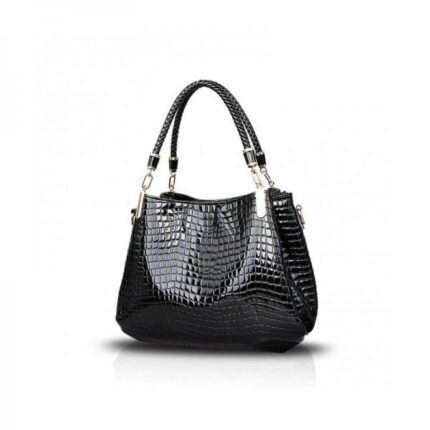 NEW CROCODILES PATTERN WOMEN HANDBAGS FASHION SHOULDER MESSENGER BAG TWO PIECES SETHANDBAG + WALLET - BLACK